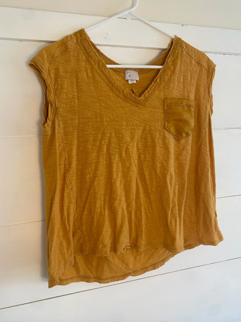 9-H15 STCL Mustard Yellow Slouchy V-Neck Pocket Top Size Small - Picture 9 of 9
